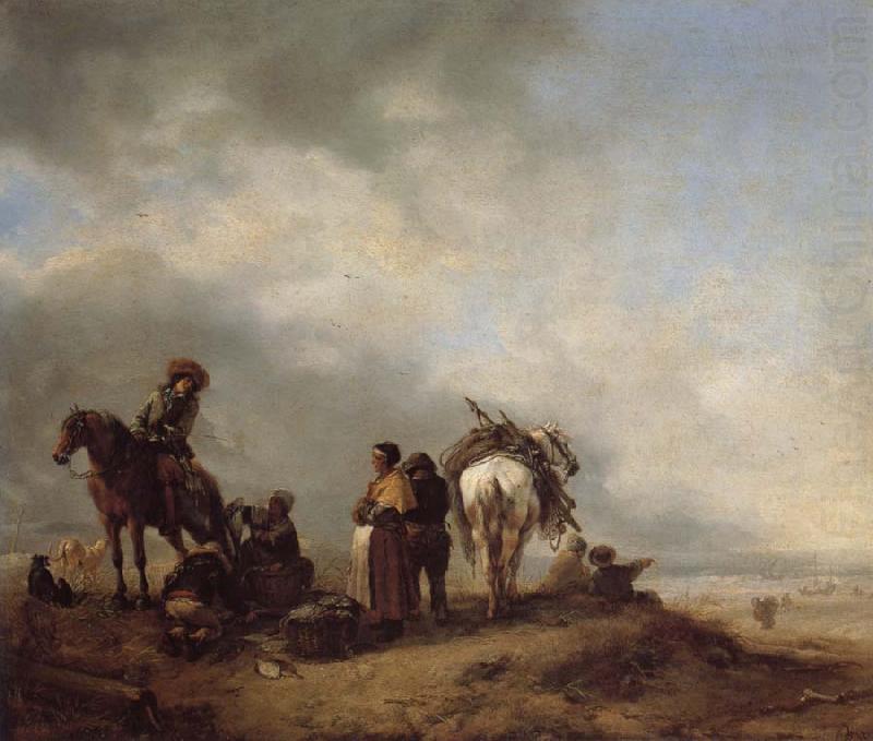 Philips Wouwerman A View on a Seashore with Fishwives Offering Fish to a Horseman china oil painting image